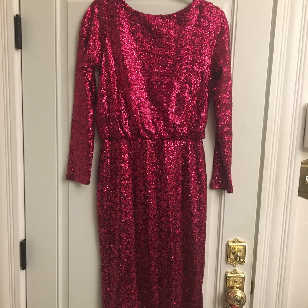 ASOS Hot Pink Sequin Dress, long sleeved